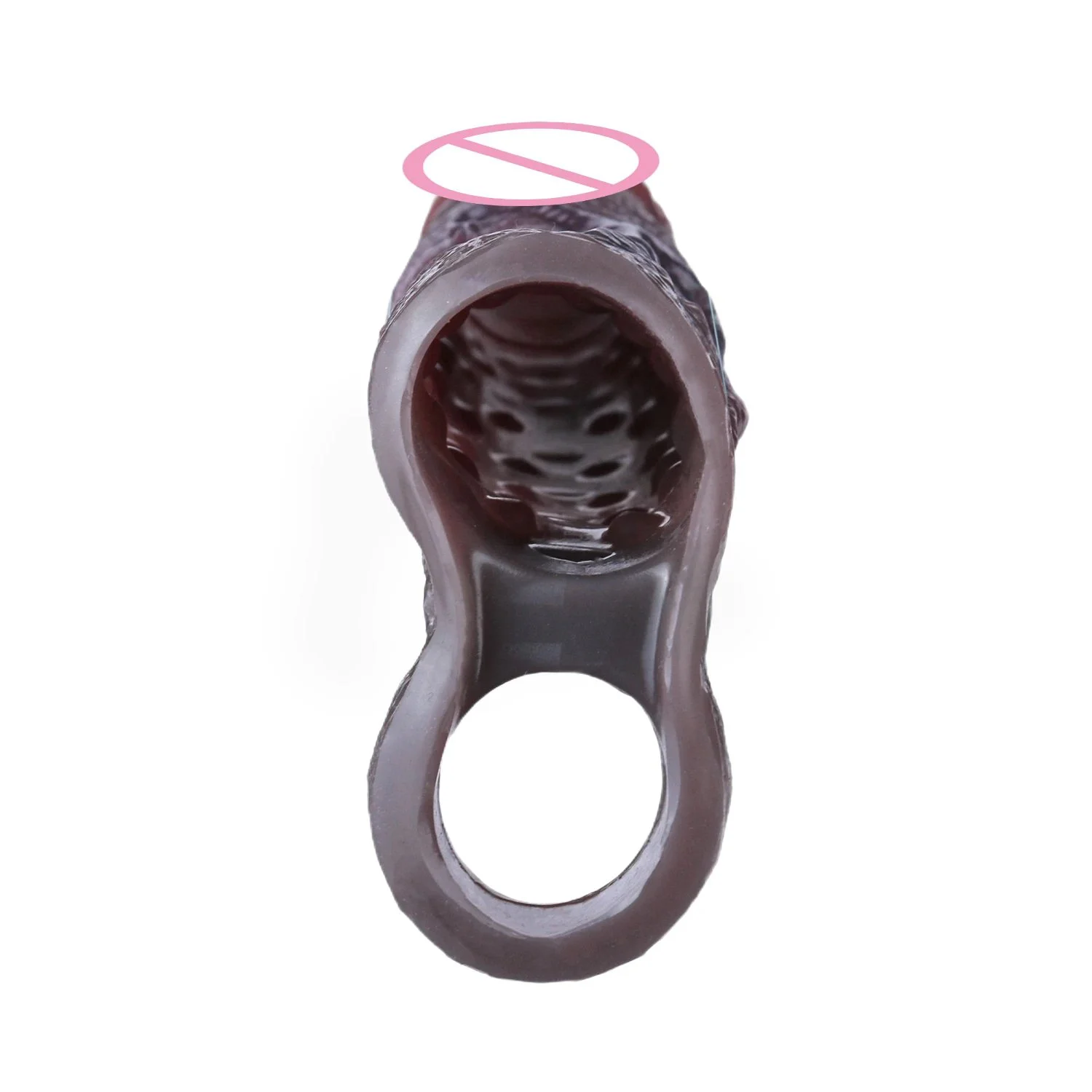 Open Design Black Tone Realistic Penis Sleeve Hollow Extension Sheath with Anti-Slip Ring Reusable Soft Adult Toy