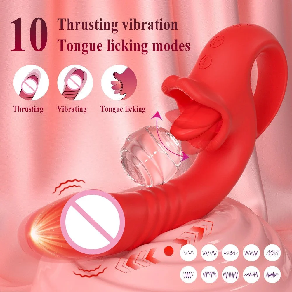 Female Masturbation Telescopic Dildo Vibrator Tongue Licking Vibrator for Women