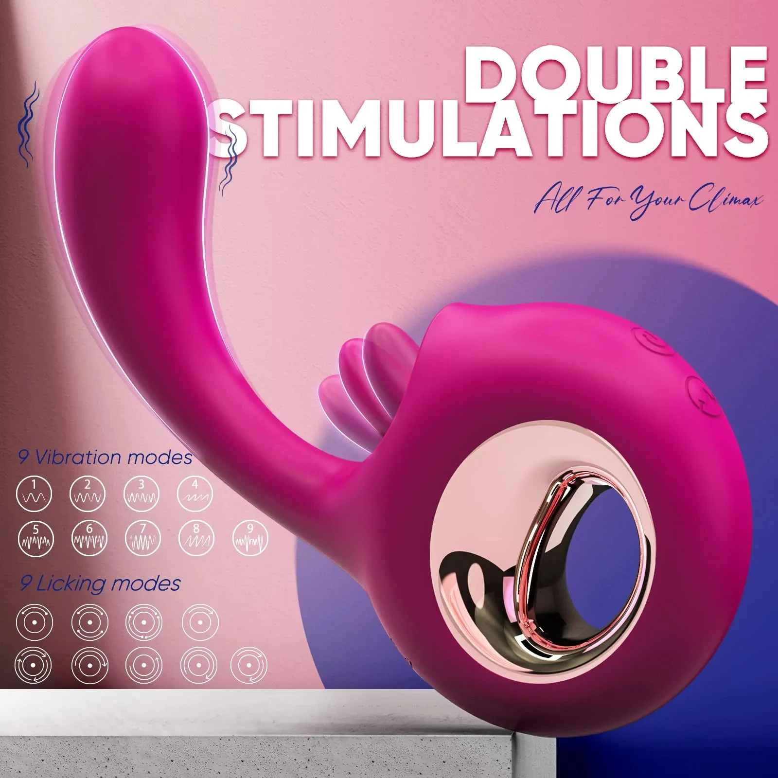 2 in 1 Clitoral Tongue Licking Vibrator 9 Patterns Vaginal Stimulator Vibrator