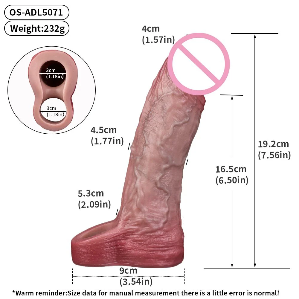 Large Size Dildo Sleeve Effectively Extend the Length of the Penis Silicone Simulation Male Penis Sleeve