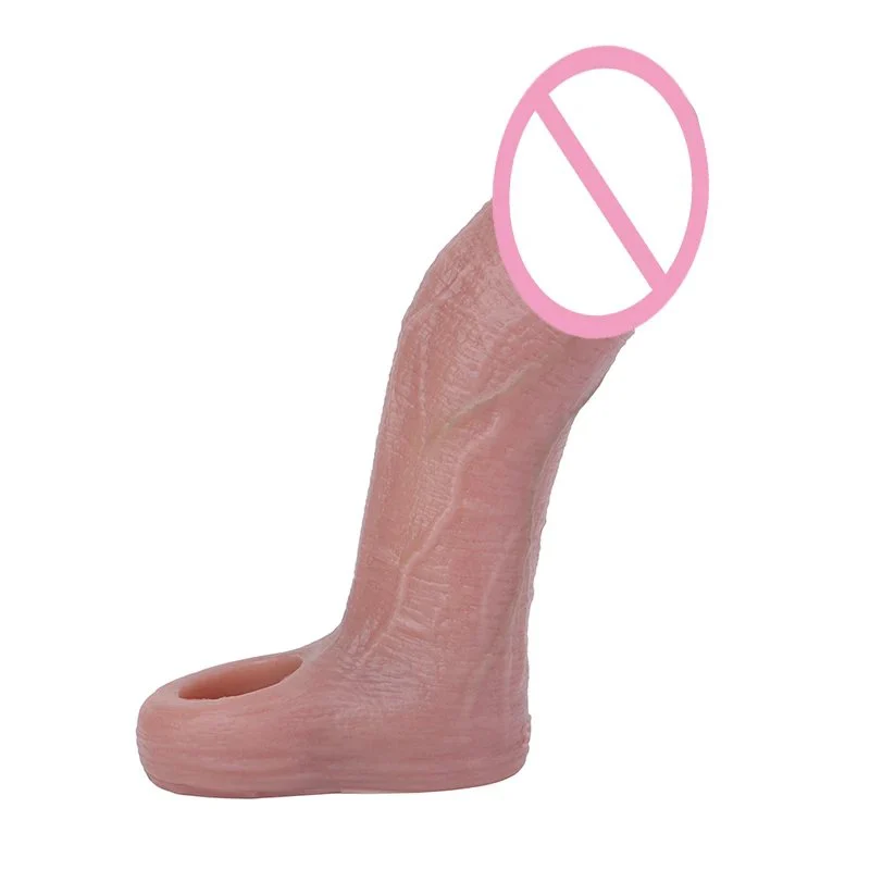 Realistic Silicone Cock Sleeve with Cock Ring Girth & Length Enhancer Reusable Male Sex Toy