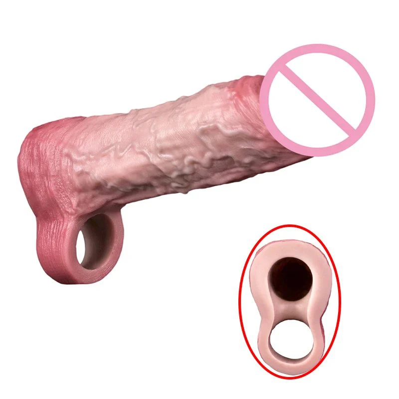 Large Size Dildo Sleeve Effectively Extend the Length of the Penis Silicone Simulation Male Penis Sleeve