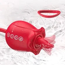 3 in 1 Upgraded Rose Sex Stimulator 7 Tongue Licking and 3 Thrusting Vibrator Dildo G Spot Clitoral Nipple Stimulator