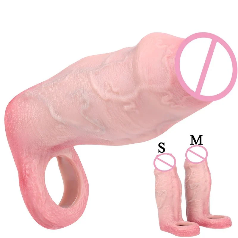 Large Penis Sleeve Size S M Silicone Penis Enlarger with Cock Ring Reusable Male Penis Sheath Adult Sex Toy for Men