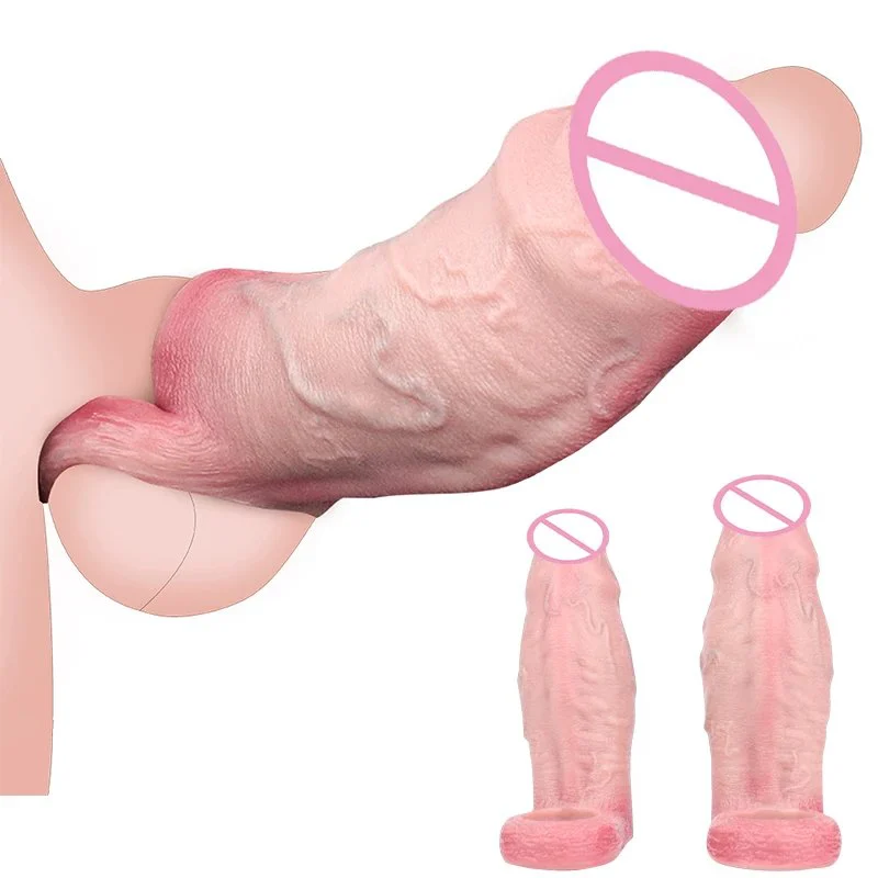 Large Penis Sleeve Size S M Silicone Penis Enlarger with Cock Ring Reusable Male Penis Sheath Adult Sex Toy for Men