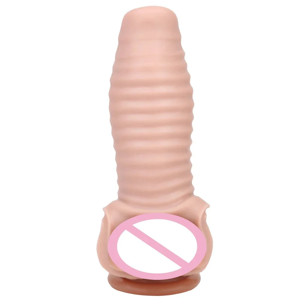 Realistic Penis Sleeve Reusable Dildos Condom Extender Penis Enlarge Cock Sleeve Extender Silicone Hollow Dildo Sex Toys
