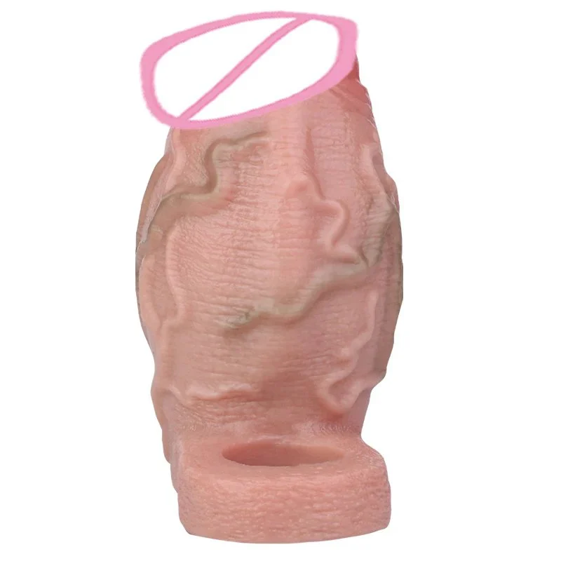 Open-ended Silicone Realistic Sheath With Anti-drop Ring Thick Realistic Penis Sleeve Cock Enlargement Sex Toys for Men