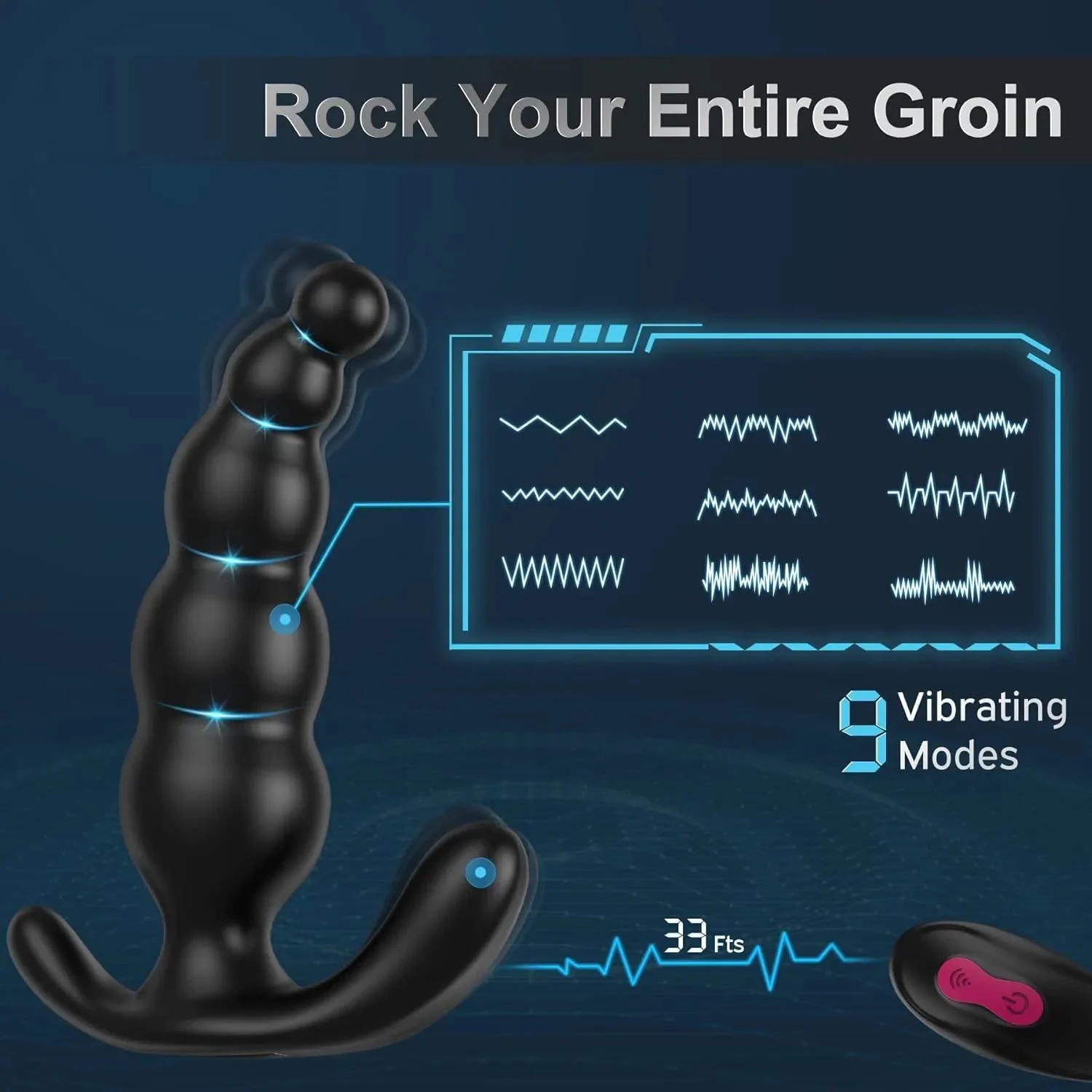 Prostate Trainer Remote Control Anal Plug with 9 Vibration Modes 100% Waterproof Eco-Friendly Silicone Unisex Adult Toy