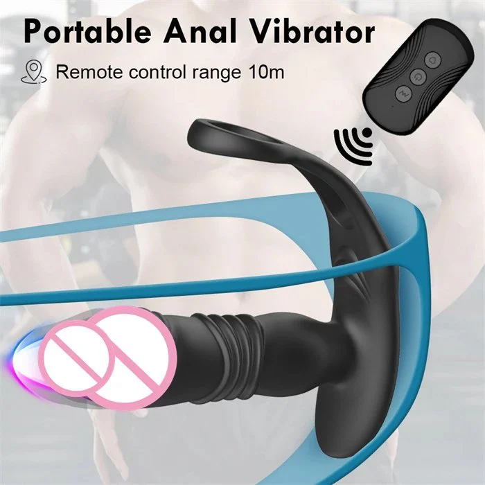 Remote APP Control Men's Anal Vibrator Butt Plug Thrusting Prostate Stimulator with Delay Ejaculation Lock Ring Anal Sex Toys