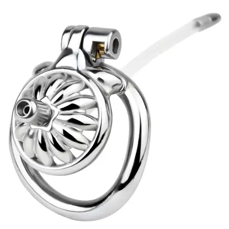 Mini Sunflower Male Chastity Cage with Curved Penis Ring Metal Catheter Silicone Catheter Strap on Chastity Couples Toys
