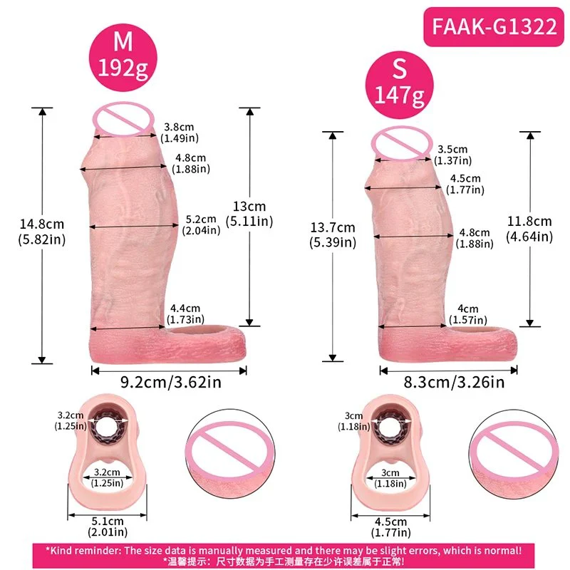 Large Penis Sleeve Size S M Silicone Penis Enlarger with Cock Ring Reusable Male Penis Sheath Adult Sex Toy for Men