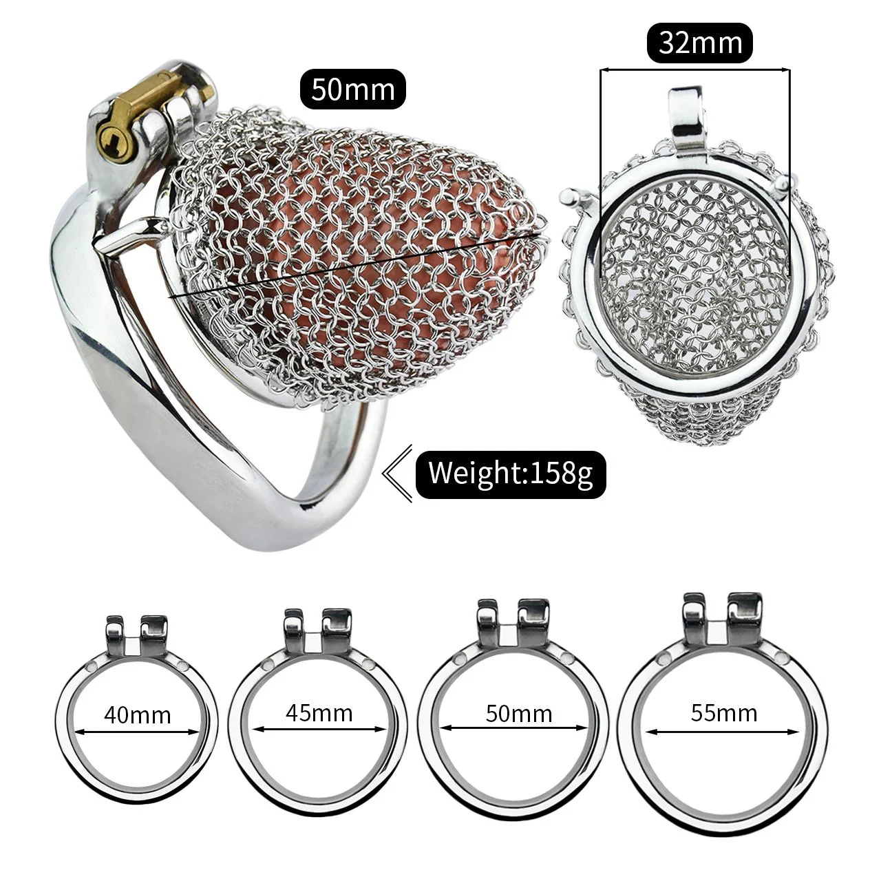 Mesh Chastity Cage Lightweight Anti-escape Adjustable Cock Cage Strap on Dildo Penile Lock Ring