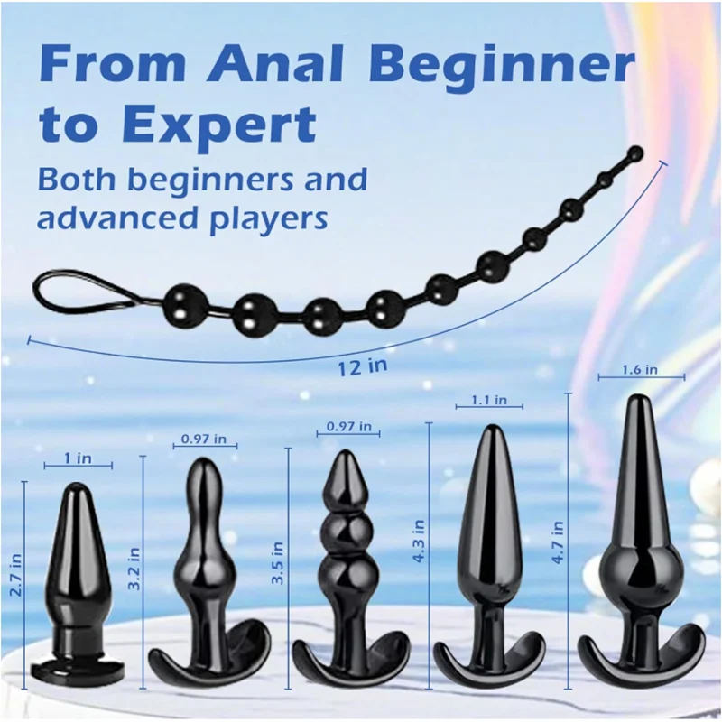 6-Piece ABS Anal Butt Plug & Dilator Set 100% Waterproof Anal Massager for Men and Women