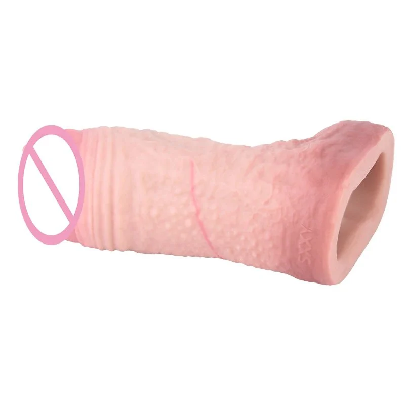 Medical Grade Silicone Material Safe Sex Toy Skin Male Penis Extender Double Opening Design Phallic Sleeve Simulation