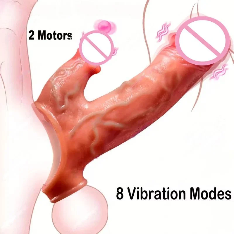 Remote Control Tongue Licking Realistic Dragon Silicone Cock Penis Sleeve with Clitoral Stimulator Male Sex Toys for Men