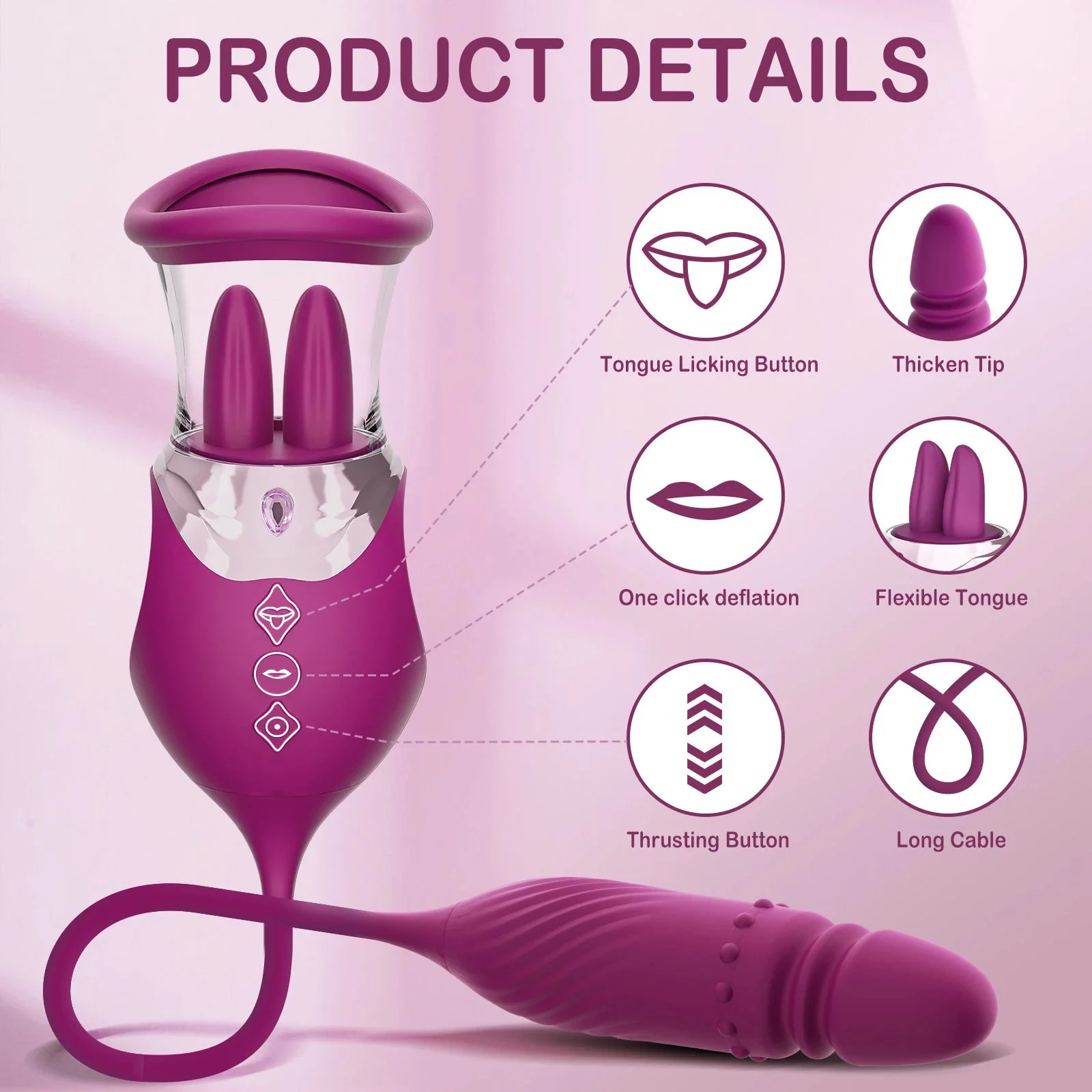 4 in 1 Multi-function Rose Vibrator Female Adult Erotic Toys Masturbation Sucking Tongue Licking Vibrator