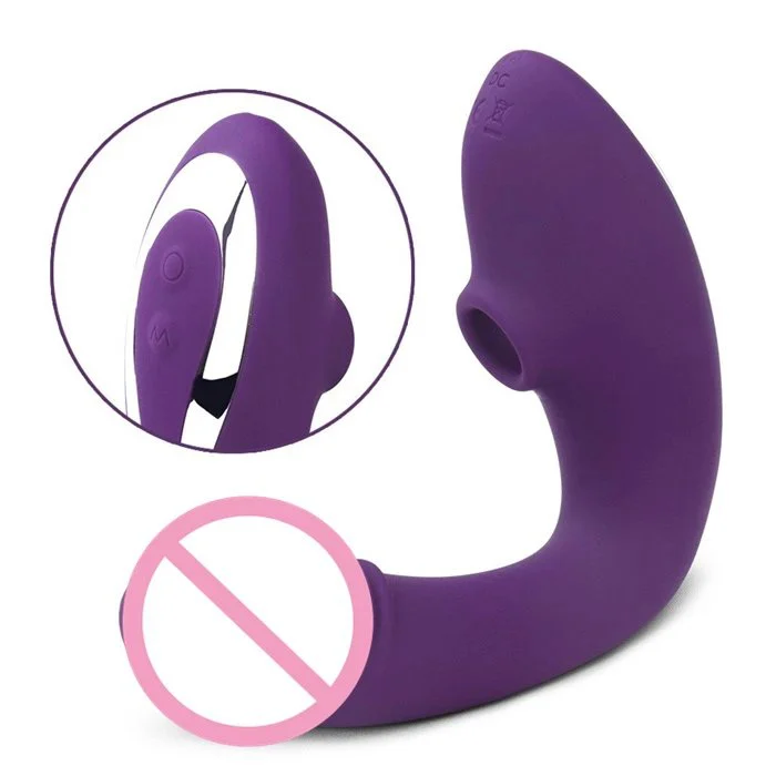 Female G-Spot Wireless Vibrator with Double False Penis & Clitoral Suction Cup Stimulator Adult Toy
