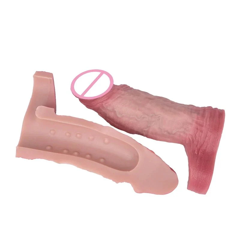 Regular Closed Mouth Wearable Male Penis Extender Simulation Dildo Sleeve Liquid Silicone Suitable for Male Sex Toys