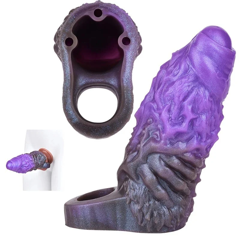 Monster Penis Extender Sleeve with Cock Ring Male Cock Sleeve Enlarger Silicone Penis Cover Sex Delay Sleeves with Support Stand
