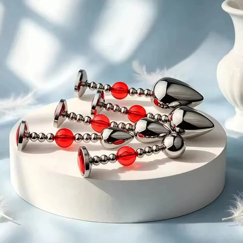 Trainer Anal Plug Aluminum Alloy Butt Plug with Red Gem Base Prostate Stimulation Dildo for Adult Couple Pleasure Sex Toy