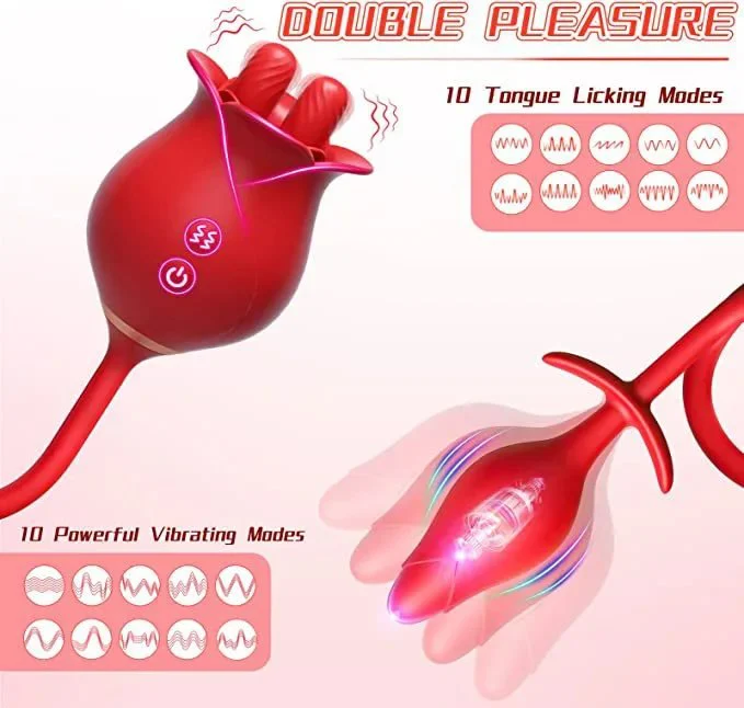 Electric Tongue Licking Vibrator Rose Sex Toys for Woman Rechargeable 2 in 1 Anal Plug Vibrator