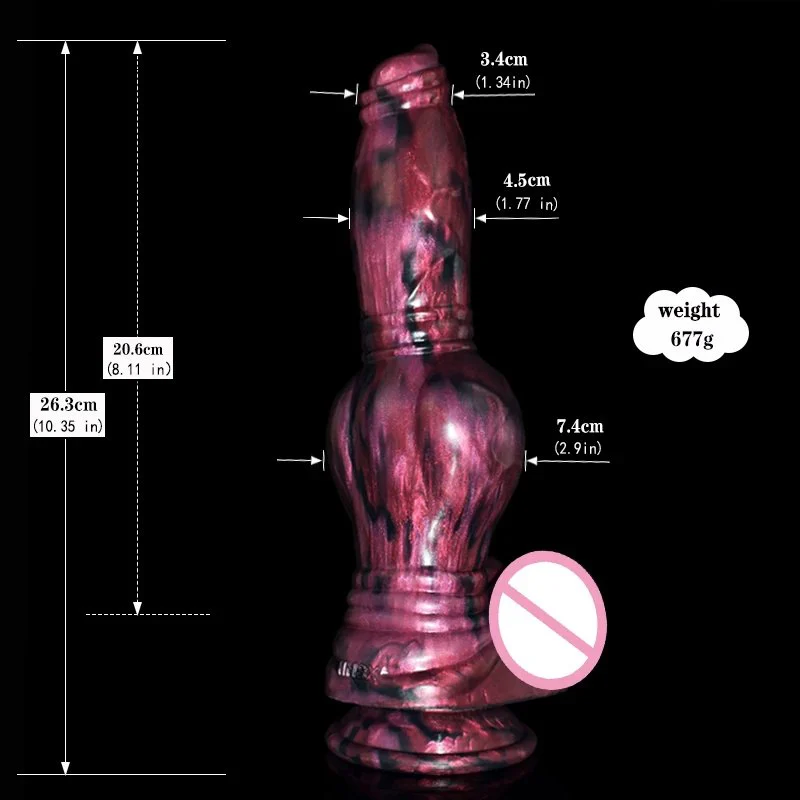 26.3cm Large Silicone Dildo Animal Dog Knot Cock Penis Double Ball Vagina Anal Plug Women Sex Toys