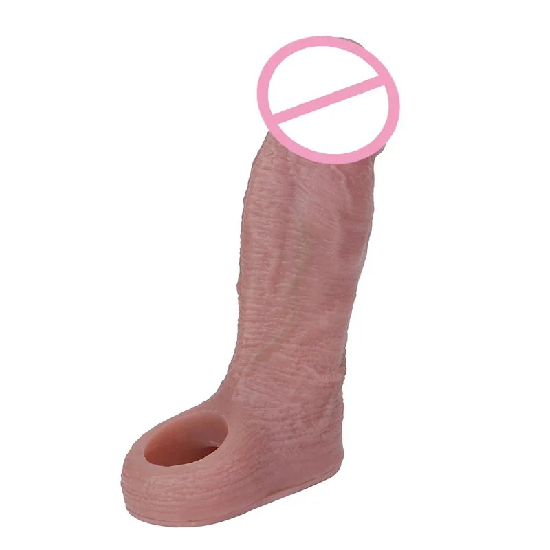 New Realistic Silicone Cock Sleeve with Elastic Lock Ring Girth & Length Enhancer Reusable Male Sex Toy