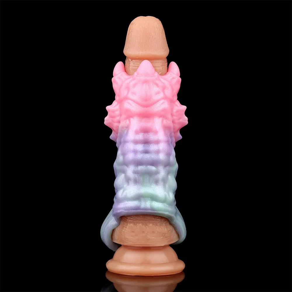 Open Soft Silicone Penis Enlargement Sleeve Galactic Charm Fantasy Monster Dildo Male Penis Extender Sex Toy