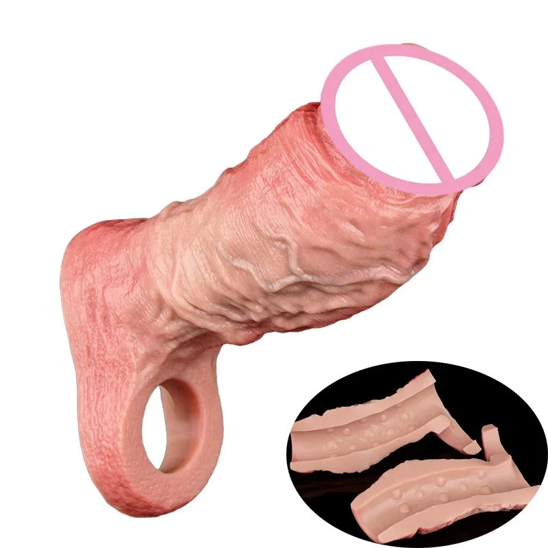 S M L XL Silicone Realistic Male Penis Enlarge Sleeve With Anti-drop Soft Hollow Dildo Sex Toys For Men Delay Ejaculation