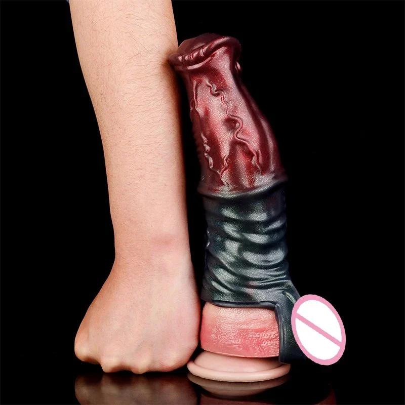 Huge Realistic Horse Penis Sleeve Extender Silicone Dildo Condom Male Delay Ejaculation Dick Enlargement Sex Toys for Men