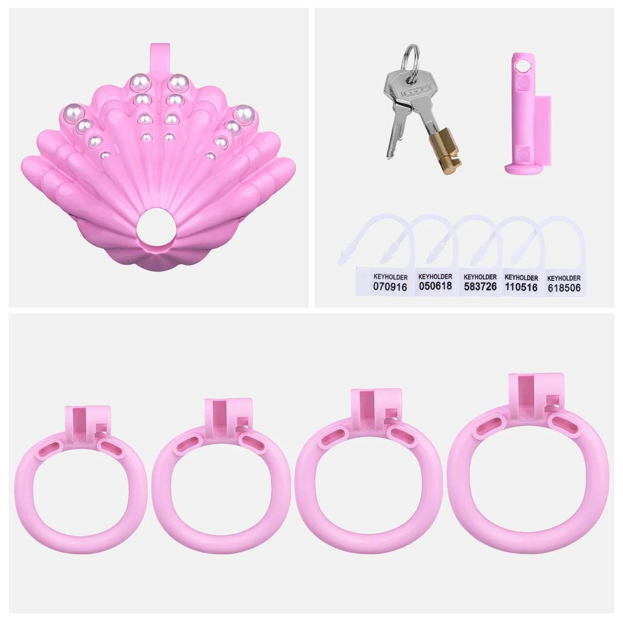 Pearl Shell Male Penis Chastity Lock Safe Resin Material Four Rings, Three Colors Restraint Product Chastity Roleplay