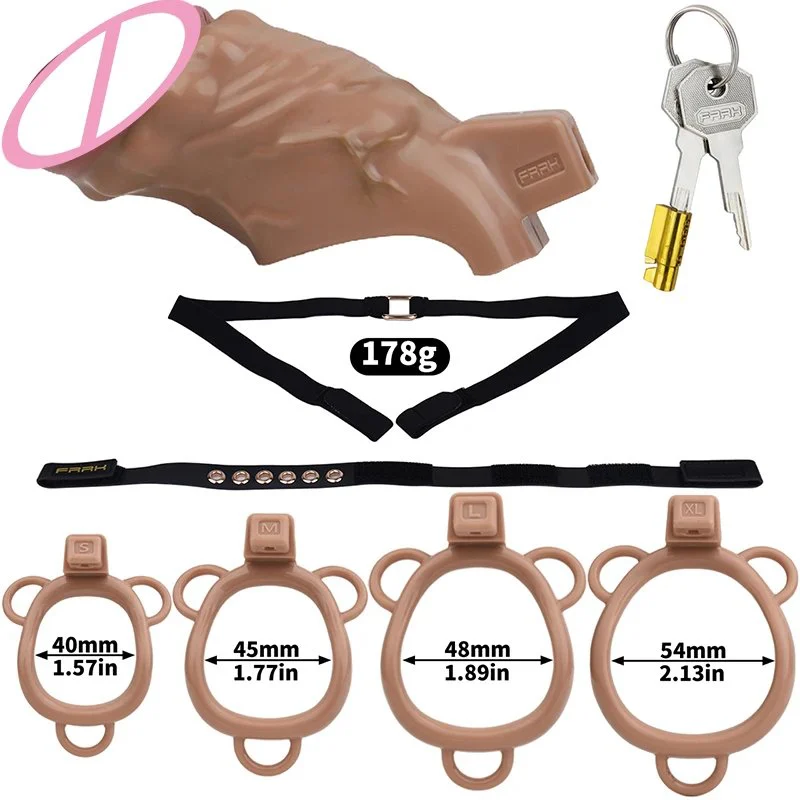 Removable Adult Realistic Penis Chastity Cage with Restraints Resin Material Simulated Skin Color Chastity Cage for Adult Men