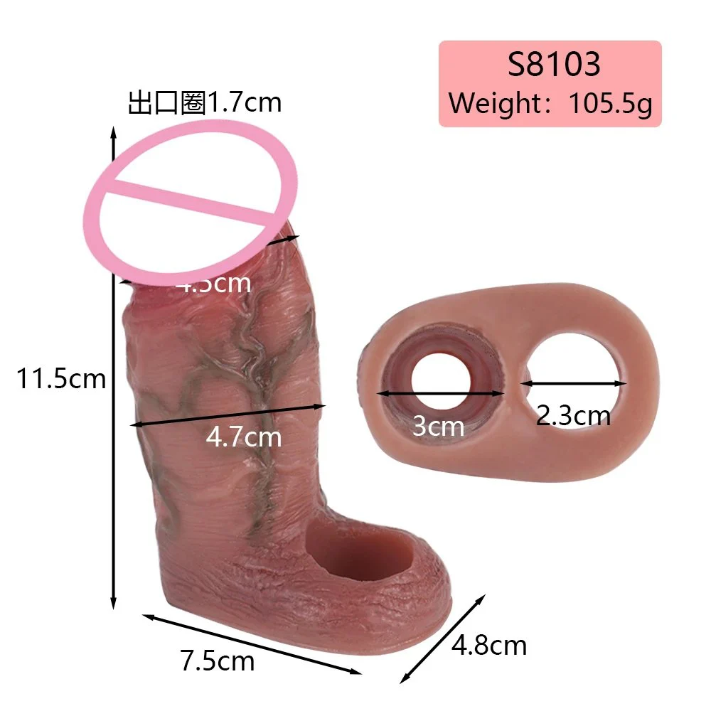 Liquid Silicone Realistic Penis Sleeve Extender Condoms Delay Ejaculation Penis Enlargement Sextoy for Men