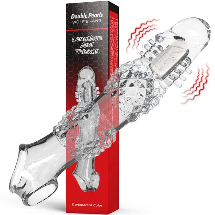 Men Reusable Enlarged Condoms Extended Vibrating Penis Sleeve