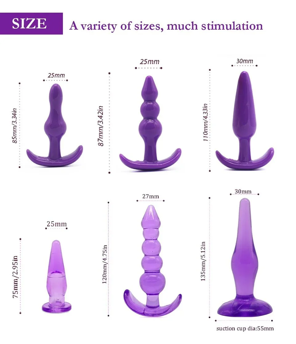 Silicone Six-Piece Purple Anal Plug Set Waterproof Butt Plug Trainer Kit Prostate Massager Dildo Sex Toys Anus