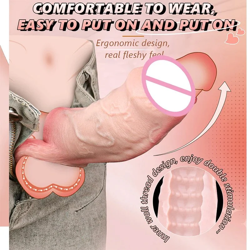 Large Penis Sleeve Size S M Silicone Penis Enlarger with Cock Ring Reusable Male Penis Sheath Adult Sex Toy for Men