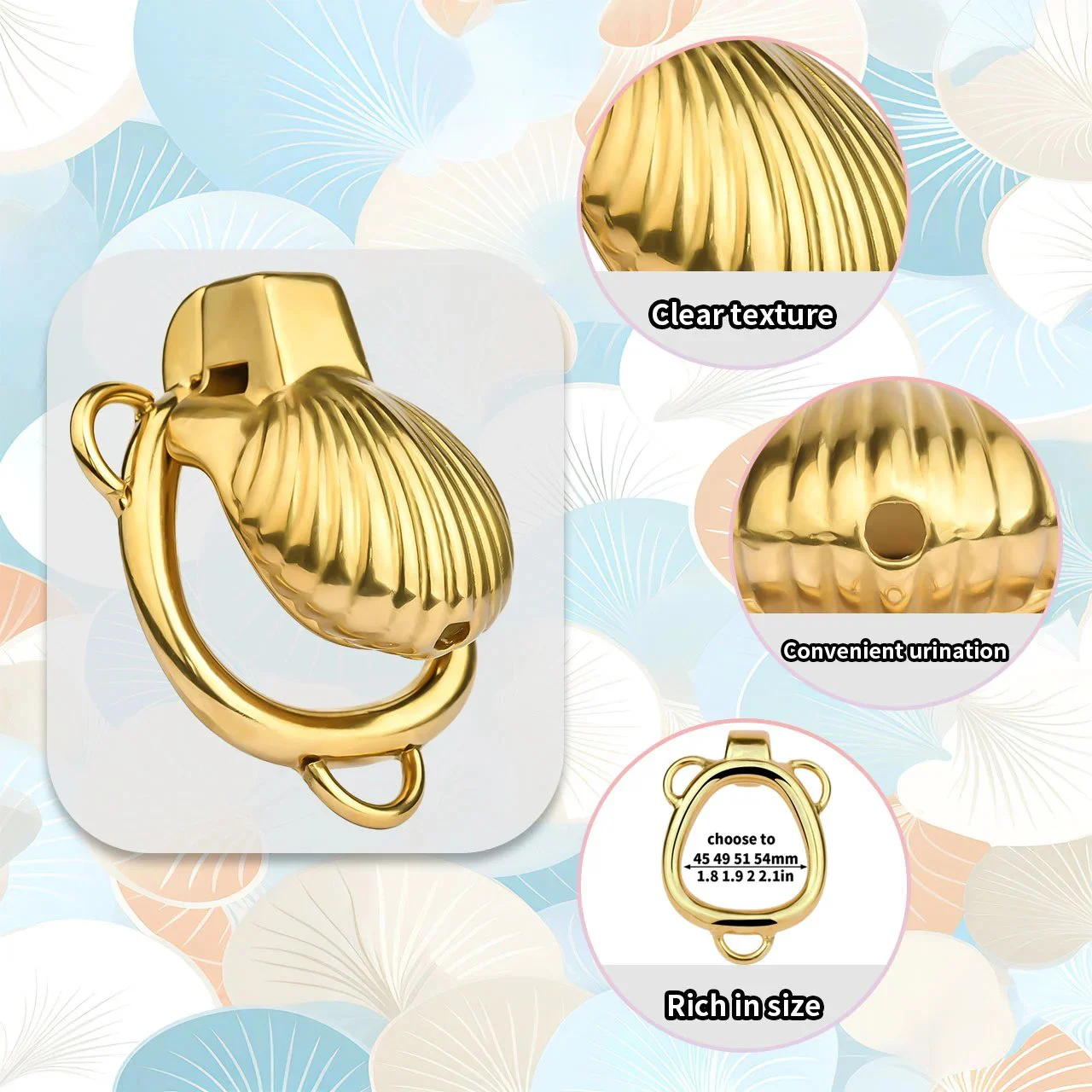 Seashell Male Chastity Cage with Anal Plug SM Anal Intercourse Penile Bondage Attack From Front and Rear Sex Toy for Man