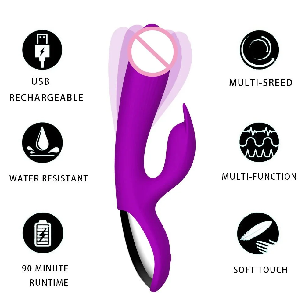 High Speed 10 Frequency Silicone G-spot Female Masturbation USB Charging Massage Wand Rabbit Vibrator