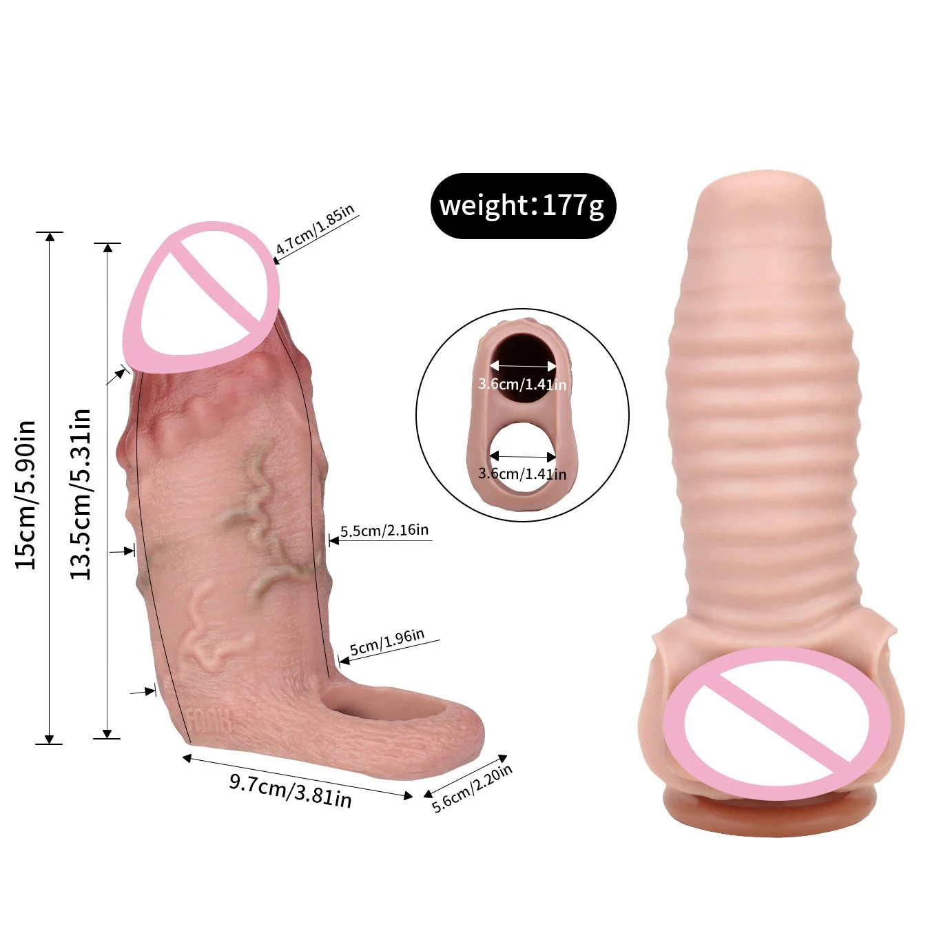 Realistic Penis Sleeve Reusable Dildos Condom Extender Penis Enlarge Cock Sleeve Extender Silicone Hollow Dildo Sex Toys