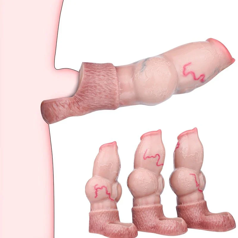 Silicone Fantasy Large Knot Hollow Dildo Dog Cock Enlarger Delay Ejaculation Nude Penis Sleeve Size S M L Sex Toys for Men