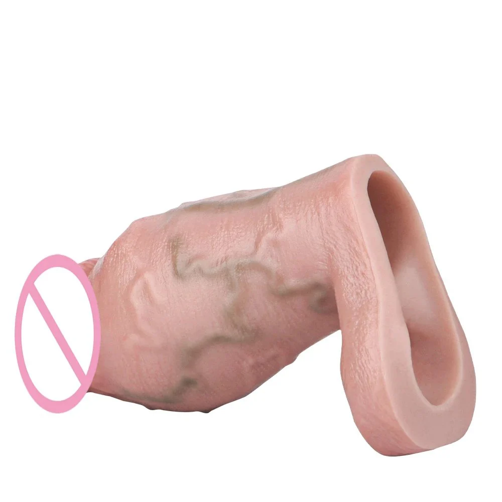 Realistic Silicone Hollow Penis Sleeve Enlargement Thick Soft Silicone Cock Ring Sleeve Penis Enlargement Adult Toy for Man