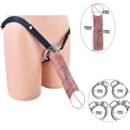 Sissy Negative Chastity Cage Male Chastity Belt Cock Cage with 20 cm Dildo Head Inverted Urethral Penis Ring Metal Sex Toys