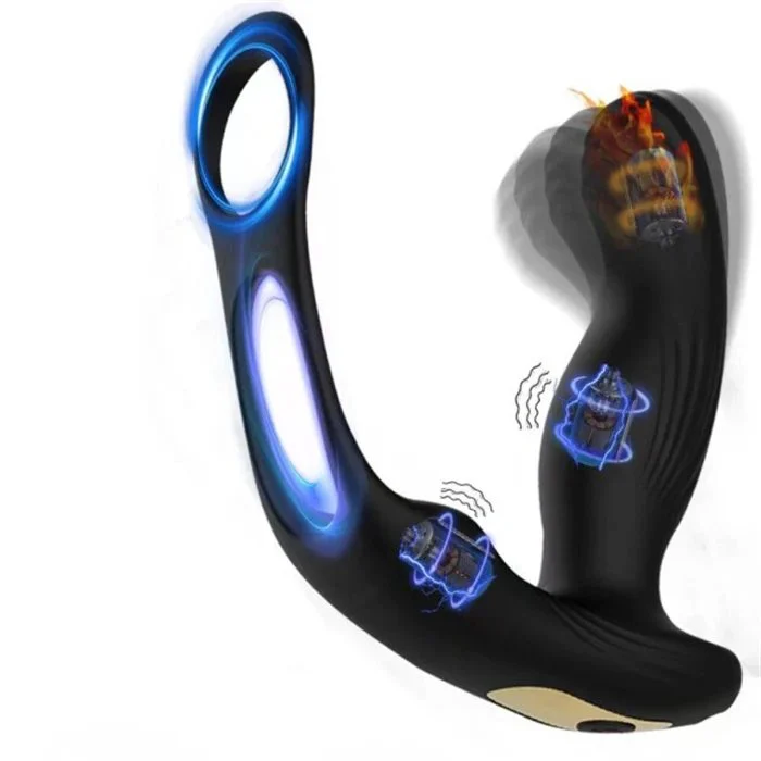 Remote Control 10 Frequency Male Prostate Massager Vibrator Anal Sex Toys with Double Cock Ring Delay Time