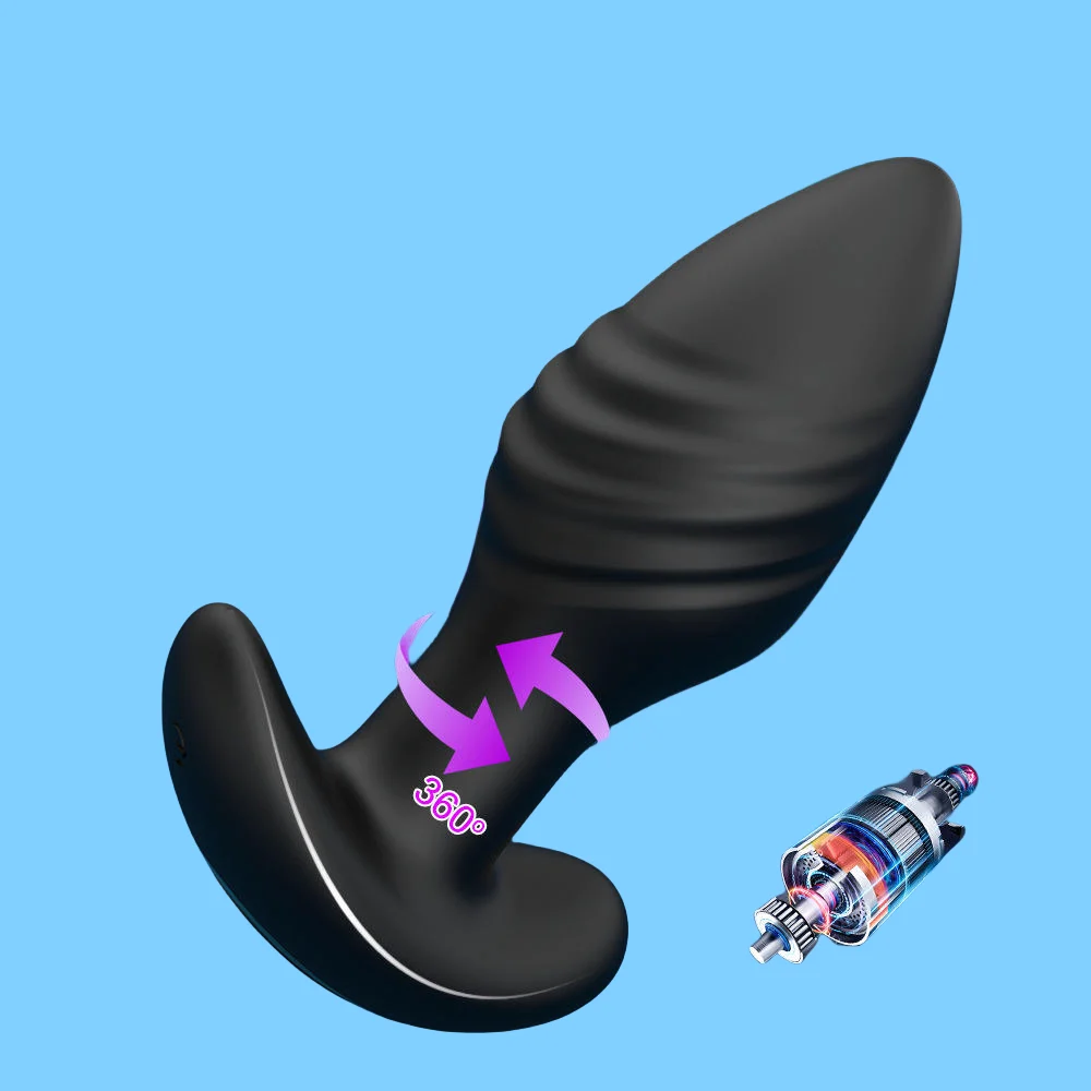 Black Rotating Anal Plug Prostate Massager with Multi-Frequency Vibration for Men and Women Gay Men Included Anal Sex Toys