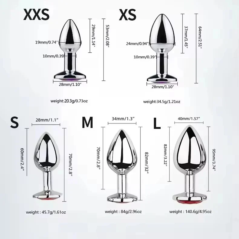 Silver Different Color Diamond Stainless Steel Anal Sex Toys Metal Jewel Butt Plug