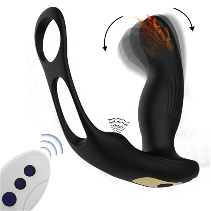 Remote Control 10 Frequency Male Prostate Massager Vibrator Anal Sex Toys with Double Cock Ring Delay Time