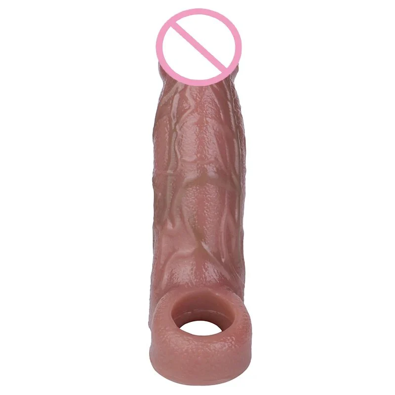 Silicone Realistic Penis Sleeve With Foreskin Head Reusable Condoms Cock Rings Extender Male Sex Toys Dick Enlarger
