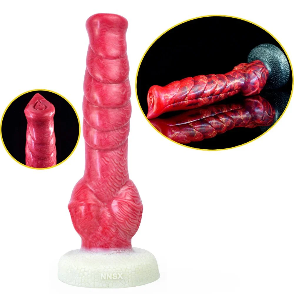 24cm Silicone Cock Dog Knot Dildo Colorful Rubber Animal Penis With Suction Cup Base Snake Patter Dildos