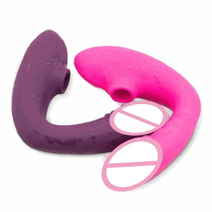 Female G-Spot Wireless Vibrator with Double False Penis & Clitoral Suction Cup Stimulator Adult Toy