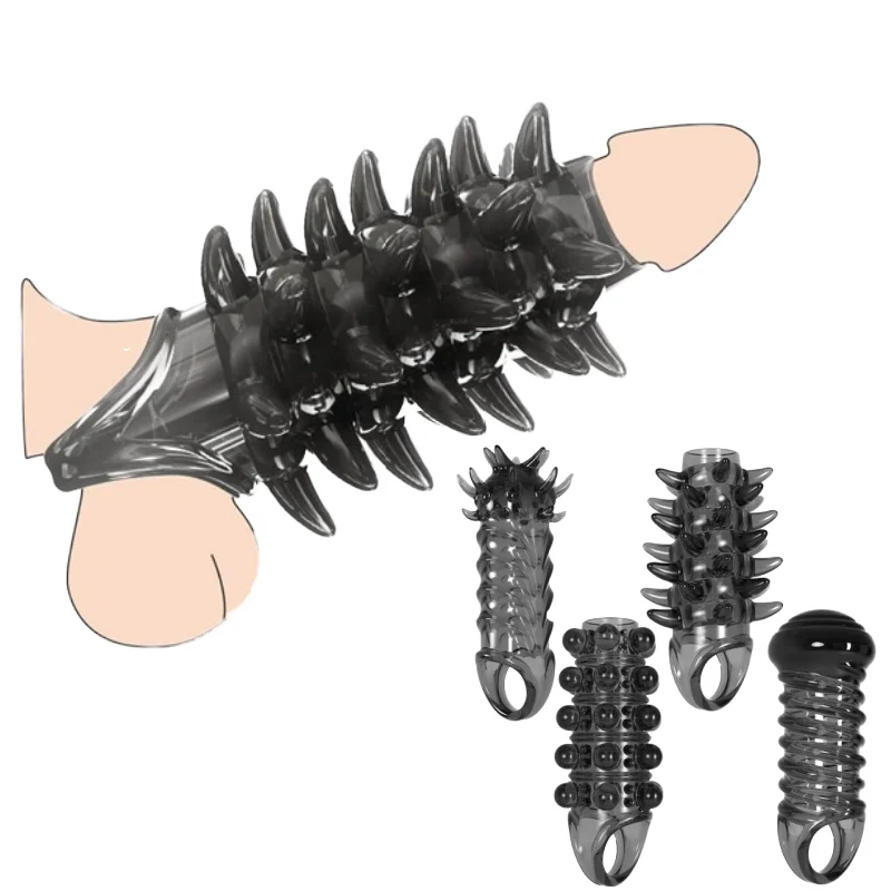 Reusable Soft Rubber Penis Condom Dotted Cock Sleeve